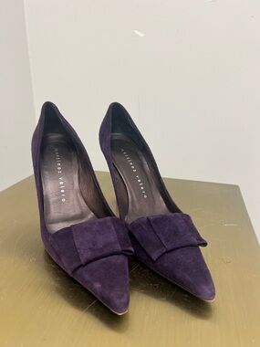 Martinez Valero Deep Purple Suede Pointed-Toe Pumps with Bow
